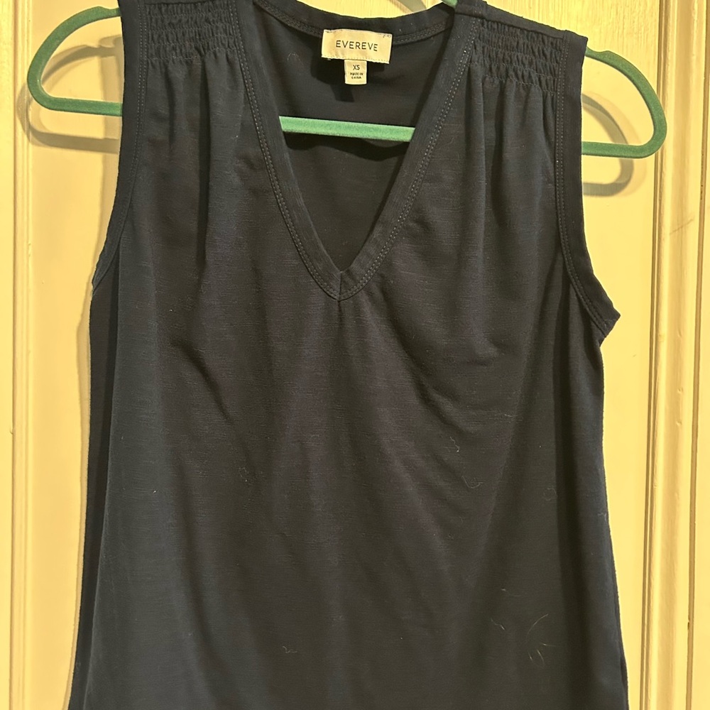 Evereve navy Tank Top with V-Neckline and Ruched Shoulders
